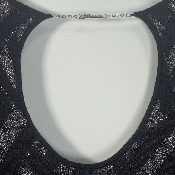 Guess Bodycon Dress Size Small Black Silver Lurex Backless Logo Long Sleeve - Picture 6 of 10